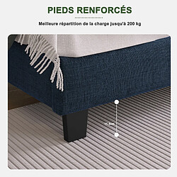 Avis DZMDIP Lit adulte double 140x200cm avec sommier à lattes, capitonné style scandinave, lin bleu