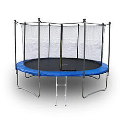 Jump4Fun Trampoline pour enfant 12Ft ø366cm avec coussin de protection Bleu, Echelle et Filet de sécurité