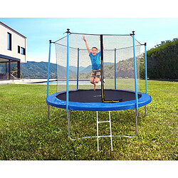 Jump4Fun Trampoline pour enfant 10Ft ø305cm avec coussin de protection Bleu, Echelle et Filet de sécurité