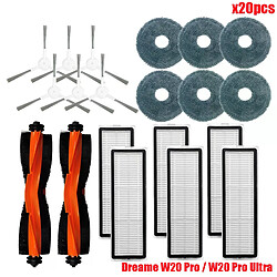 Pièces détachées pour aspirateur robot Dreame W20 Pro et W20 Pro Ultra : housse de brosse latérale, chiffon de nettoyage, sacs d’aspirateur, filtre HEPA de rechange~05372 