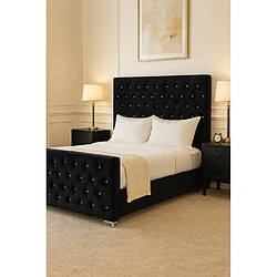 PROTOCOLE HOME Lit 2 places PRESTIGE 140x190 cm velours capitonné, sommier à lattes inclus.