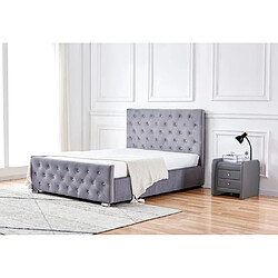 PROTOCOLE HOME Lit 2 places PRESTIGE 140x190 cm en velours capitonné, boutons diamantés et sommier à lattes en bois inclus.