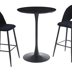 PROTOCOLE HOME Table Haute B03 Noir Mat verre effet marbre