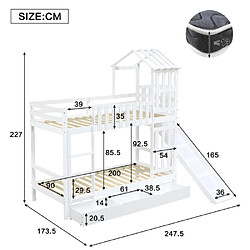 Avis modfu Lit superposé 90x200 cm avec tiroir et toboggan, en bois, blanc