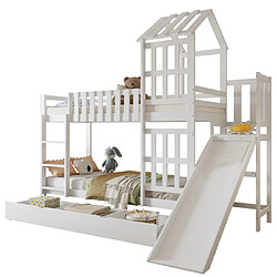 Acheter modfu Lit superposé 90x200 cm avec tiroir et toboggan, en bois, blanc