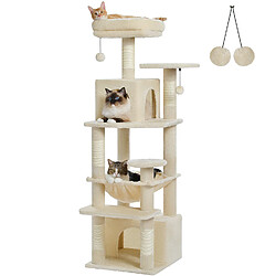PAWZ Road Arbre à Chat 136 cm avec Griffoir et Condo Beige S