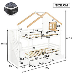 Avis modfu Lit superposé 90x200 cm avec escalier de rangement, en bois, blanc