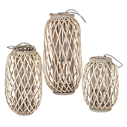 Ecd Germany 3x Lanterne rétro de jardin anse naturel fibre de corde aspect tressé 40/50/60cm