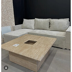 PROTOCOLE HOME Table basse carrée effet travertin 100 x 100 x 40 cm.