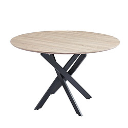 PROTOCOLE HOME Table à manger Jessica — plateau rond MDF (chêne ou noir) et piètement croisé en métal noir.