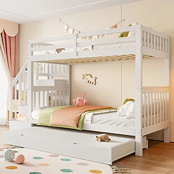 Lits Superposés 2 X 90 X 200 Cm Avec 3 Tiroirs, Lit Cabane - Bois De Pin Sommier A Lattes Naturel Blanc 92465821