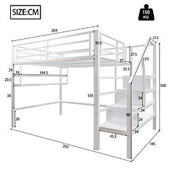 Avis modfu Lit mezzanine 140x200 cm avec échelle de rangement, en métal, blanc