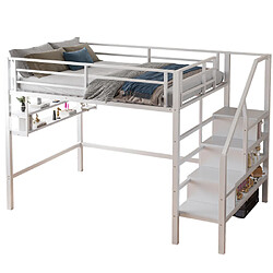 Acheter modfu Lit mezzanine 140x200 cm avec échelle de rangement, en métal, blanc