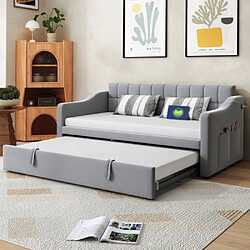 modfu Lit gigogne 90x190 cm avec prise électrique, en velours, gris clair