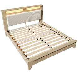 modfu Lit adulte 140x200 cm avec LED, en bois, beige pas cher