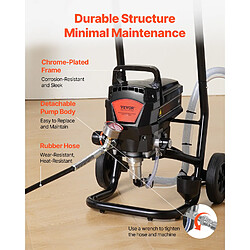 Vevor Système peinture 950W 3000PSI, chariot, tuyau 15m, 2L/min, int/ext pas cher