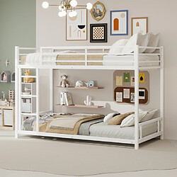 modfu Lit superposé 90x190 cm avec barrière de sécurité, sommier non requis, en fer, blanc