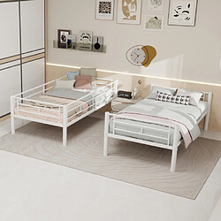 modfu Lit superposé 90x190 cm avec échelles et barrières, en fer, blanc