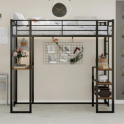 modfu Lit mezzanine 90x190 cm avec table, barrière et escalier, en fer, noir