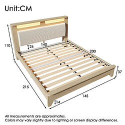 Avis modfu Lit adulte 140x200 cm avec LED, en bois, beige