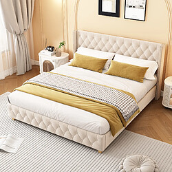 HAUSS SPOLE Lit double 180x200 cm - Lit classique - Beige Lit Double 180x200 cm - Lit Double Rembourré avec Tête de Lit Capitonnée - Velours - Sans Matelas - Beige
