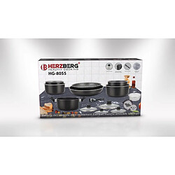 Avis Batterie de cuisine revêtement pierre avec manche amovible 17 pièces noir Herzberg HG8055-BLK