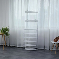 Avis Porte-manteaux d'entrée avec étagère à chaussure à 5 niveaux Blanc Herzberg HG03435