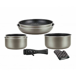 Batterie de cuisine revêtement pierre avec manche amovible 7 pièces carbonne Herzberg HG8053-CAR