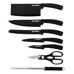 Set de couteaux avec support 8 pièces noir Herzberg HGMSN8BLK