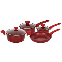Batterie de cuisine forgée revêtement en marbre Rouge 7 pièces Herzberg HG04715-RED