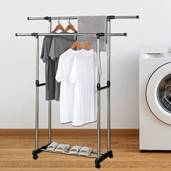 Portant à vêtements double réglable avec roulettes Herzberg HG03251 pas cher