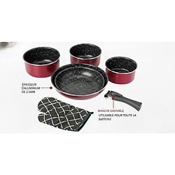 Avis Batterie de cuisine revêtement pierre avec manche amovible 7 pièces bordeaux Herzberg HG8053-BR