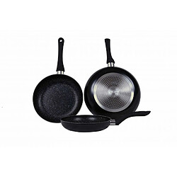 Lot de 3 Poêles en pierre 20 24 28cm Induction noir Cenocco CC2001-BLK