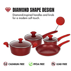 Batterie de cuisine forgée revêtement en marbre Rouge 7 pièces Herzberg HG04715-RED pas cher