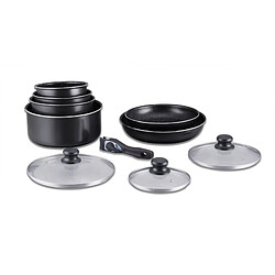 Batterie de cuisine revêtement pierre avec manche amovible 10 pieces noir Herzberg HG5000-BK