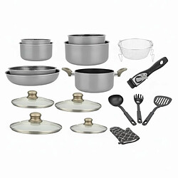 Batterie de cuisine revêtement pierre avec manche amovible 17 pièces carbonne Herzberg HG8055-CAR