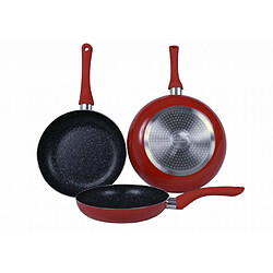 Lot de 3 Poêles en pierre 20 24 28cm Induction rouge Cenocco CC2001-RED