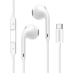 Mayaxess Écouteurs Filaires USB-C pour iPhone 17 Air avec Microphone intégré Blanc