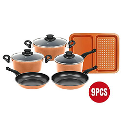 Batterie de cuisine anti-adhésive en cuivre 9 pièces Herzberg HG04838-COP
