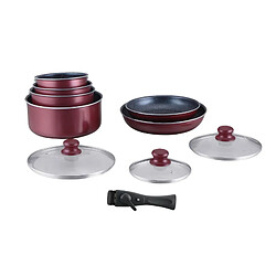 Batterie de cuisine revêtement pierre avec manche amovible 10 pieces Bordeaux Hagen HA04647-BR