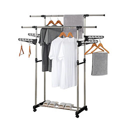 Portant à vêtements double réglable avec roulettes et ailettes de suspension Herzberg HG03275