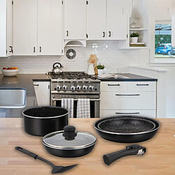 Avis Batterie de cuisine revêtement pierre avec manche amovible 7 pièces noir Herzberg HG8090-7-BK