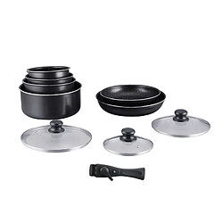 Batterie de cuisine revêtement pierre avec manche amovible 10 pieces noir Hagen HA04630-BLK