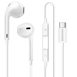 Mayaxess Écouteurs Filaires USB-C pour Google Pixel 10 Pro Fold avec Microphone intégré Blanc