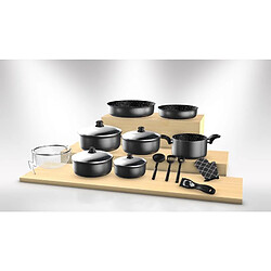 Batterie de cuisine revêtement pierre avec manche amovible 17 pièces noir Herzberg HG8055-BLK