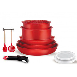 Batterie de cuisine avec manche amovible 10 pièces Rouge Arthur Martin AMR41