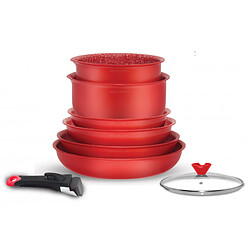 Arthur martin Batterie de cuisine 8 pièces à manche amovible - Rouge