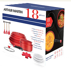 Batterie de cuisine avec manche amovible 18 pièces Rouge Arthur Martin AMR94
