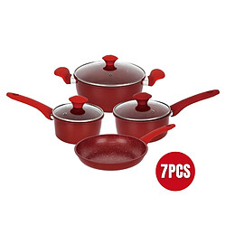Batterie de cuisine forgée revêtement en marbre Rouge 7 pièces Herzberg HG04715-RED