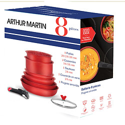 Arthur martin Batterie de cuisine 8 pièces à manche amovible - Rouge
